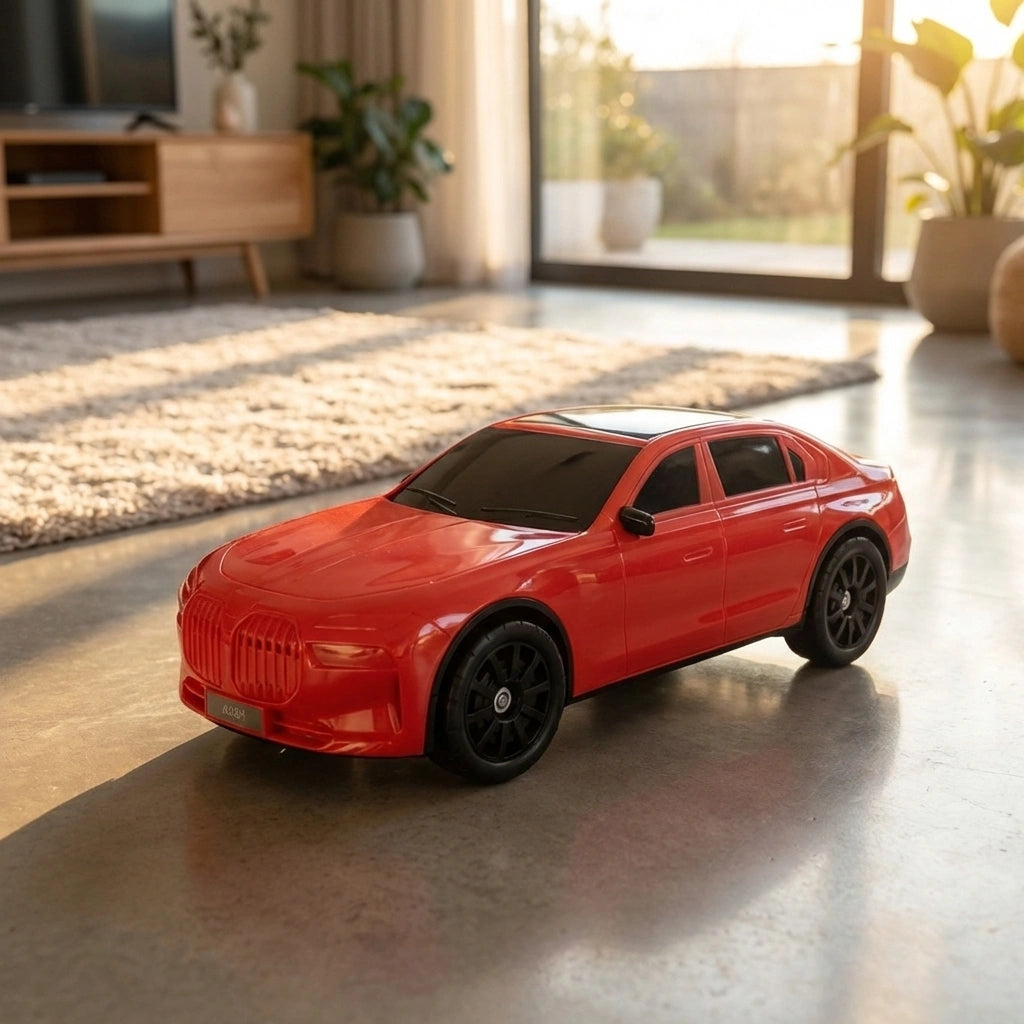 Car-shaped Bluetooth speaker, red toy-style car with black wheels