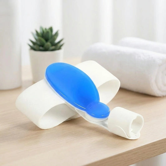 Adjustable bunion pain relief pad with blue insert on white brace