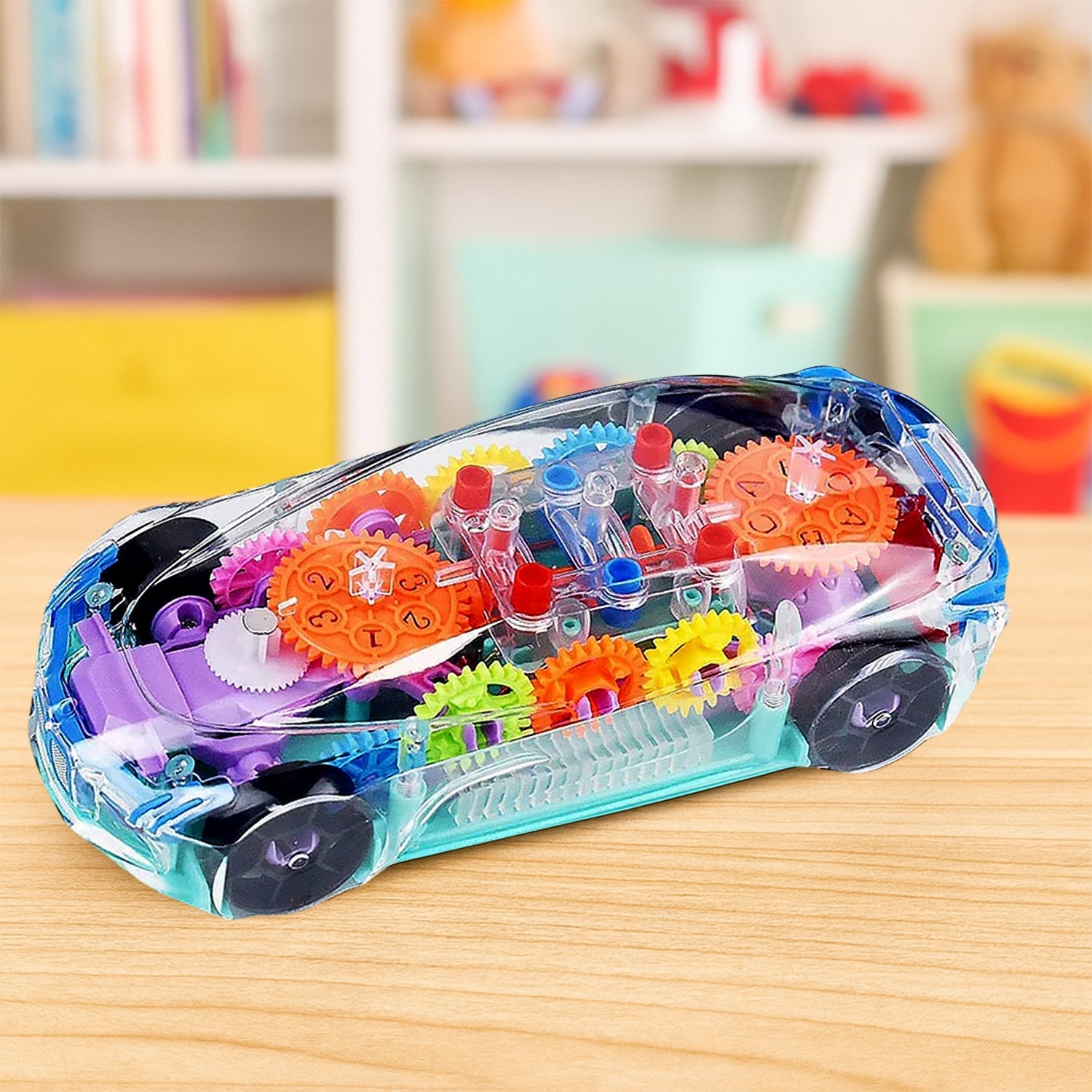Transparent Gear Car Toy – 360° Rotating