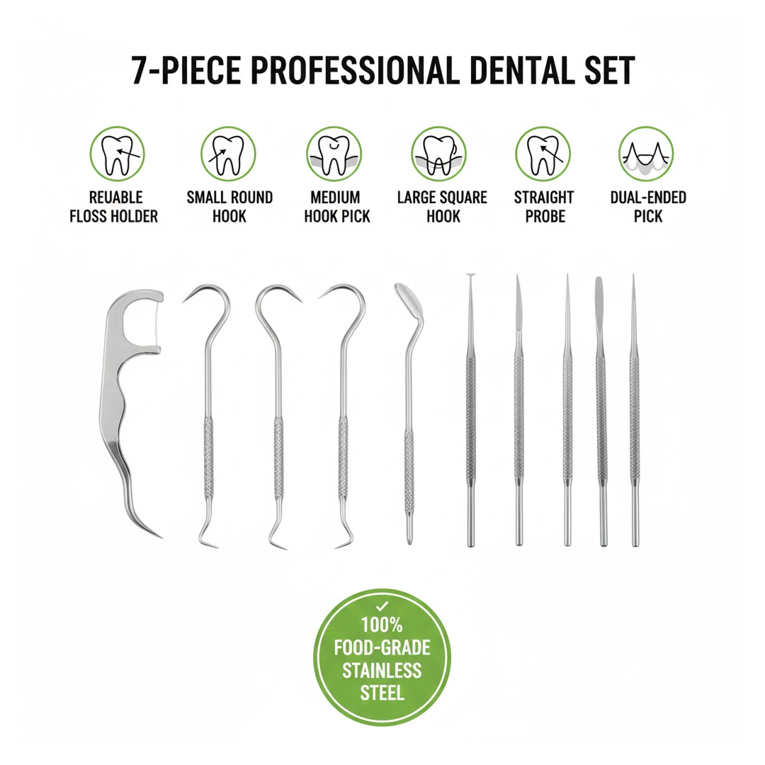 7 In 1 Stainless Steel Toothpick Flossier Set