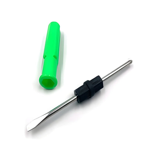 2-in-1 multi-tool screwdriver with green handle and stainless steel shaft