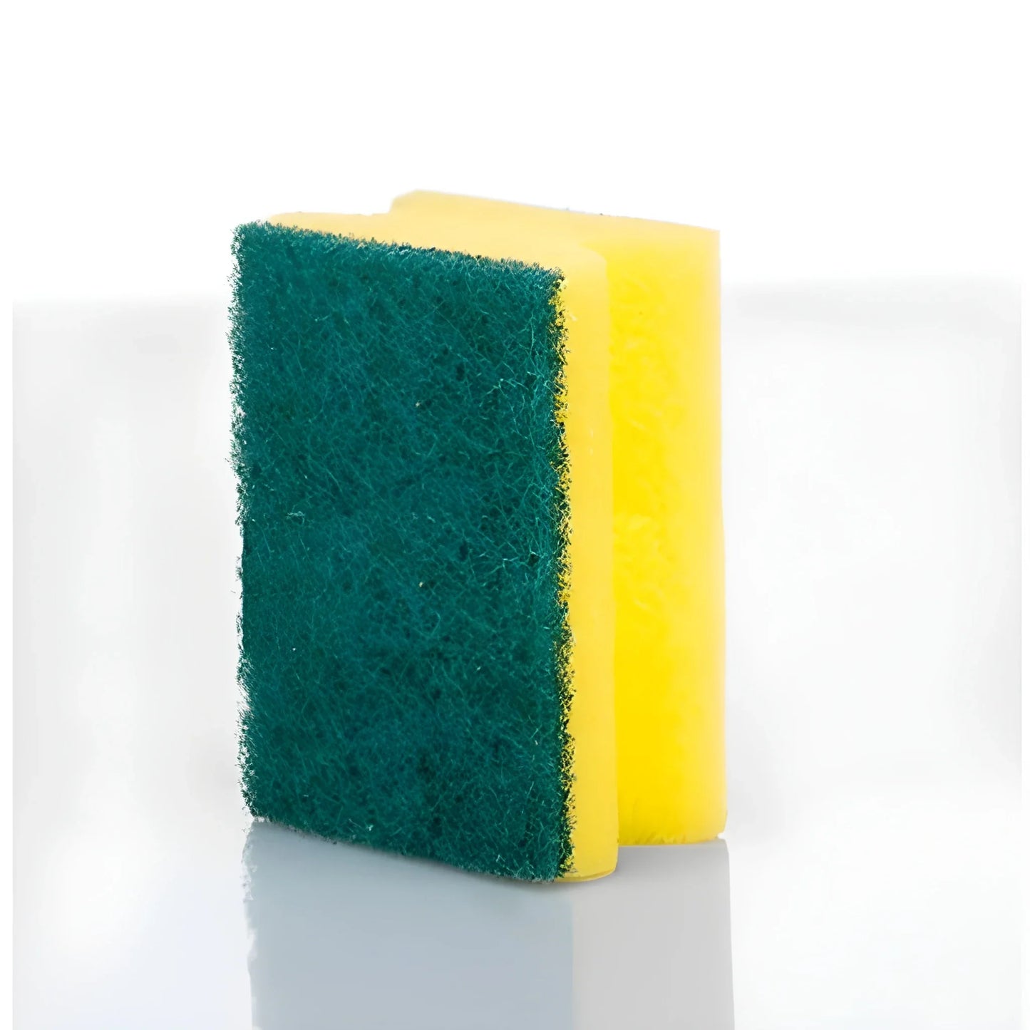 2-in-1 kitchen scrubber sponges: green scrub pad and yellow sponge block