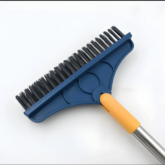 2-in-1 rotating floor brush with blue bristle head and orange grip handle