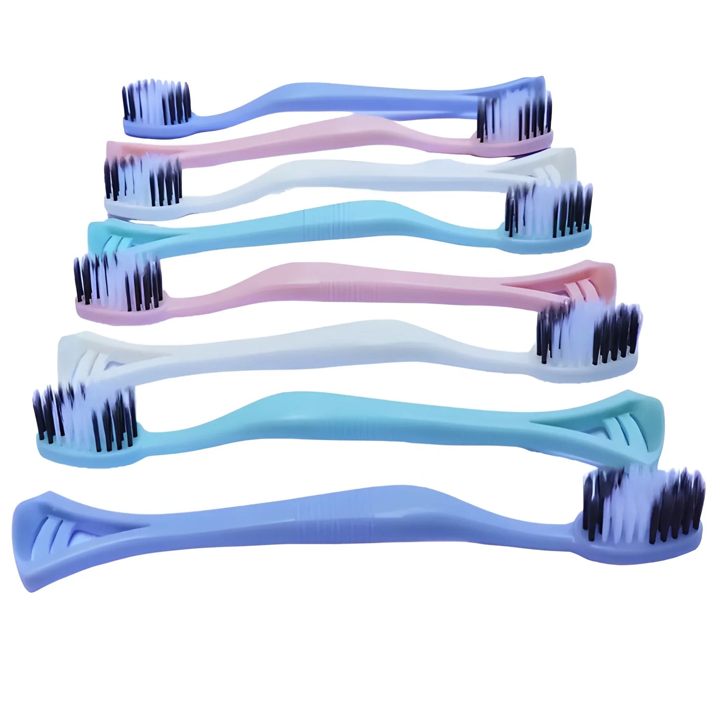 Two pastel toothbrushes with blue bristles