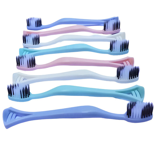 Two pastel toothbrushes with blue bristles