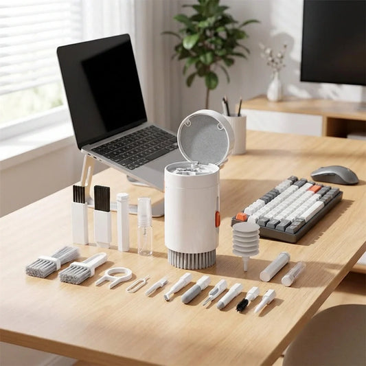 Cleaning kit with multiple brush and nozzle attachments and refill bottles