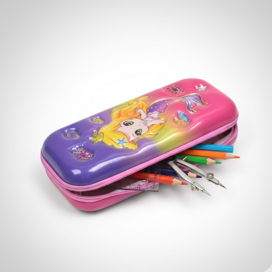 3d Cartoon Zipper Compass Box Pencil Box (1 Pc)