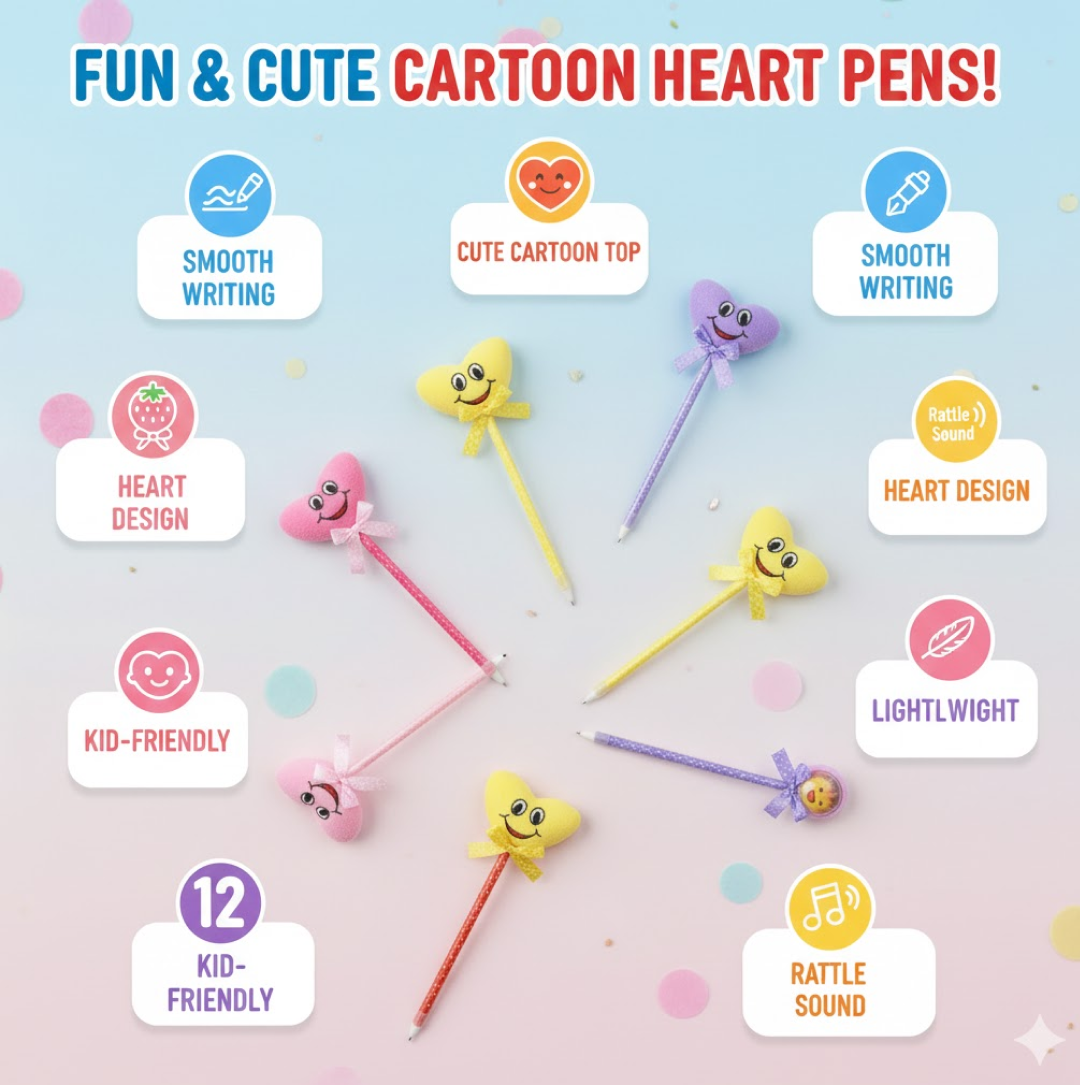 Cartoon Heart Facy Pen (12 Pcs)