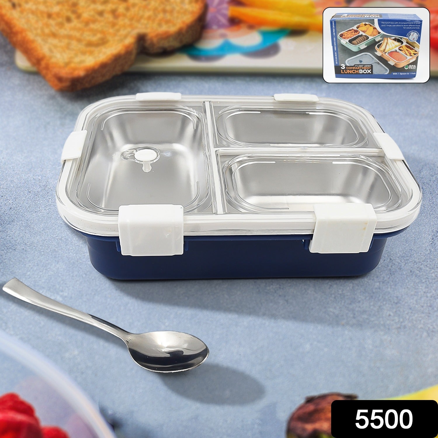3-Compartment Stainless Steel Lunch Box