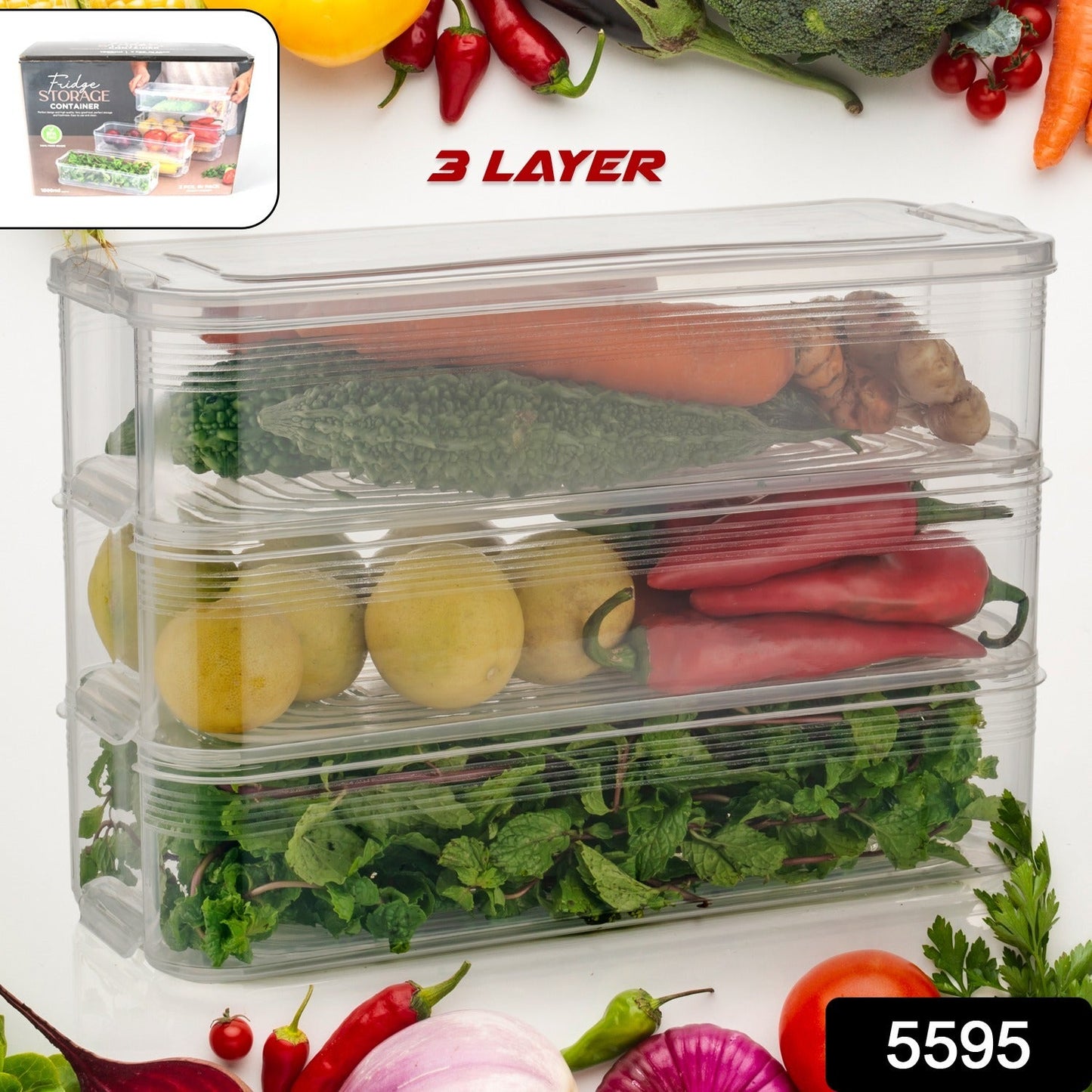 Fridge Organizer With Lid Stackable 3pcs