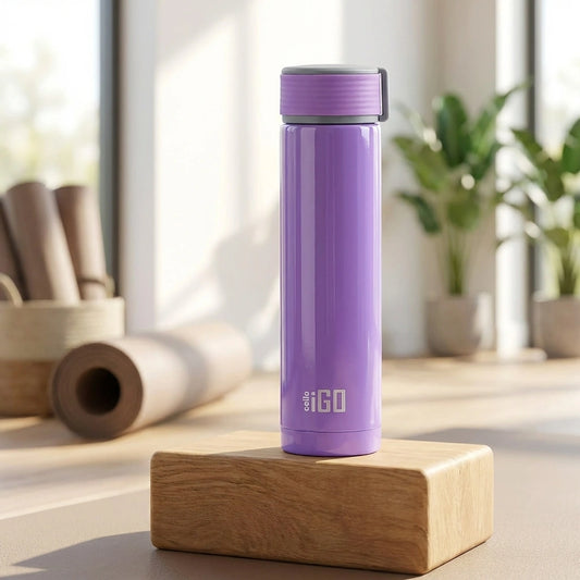 Purple stainless steel water bottle with leak-proof flip lid