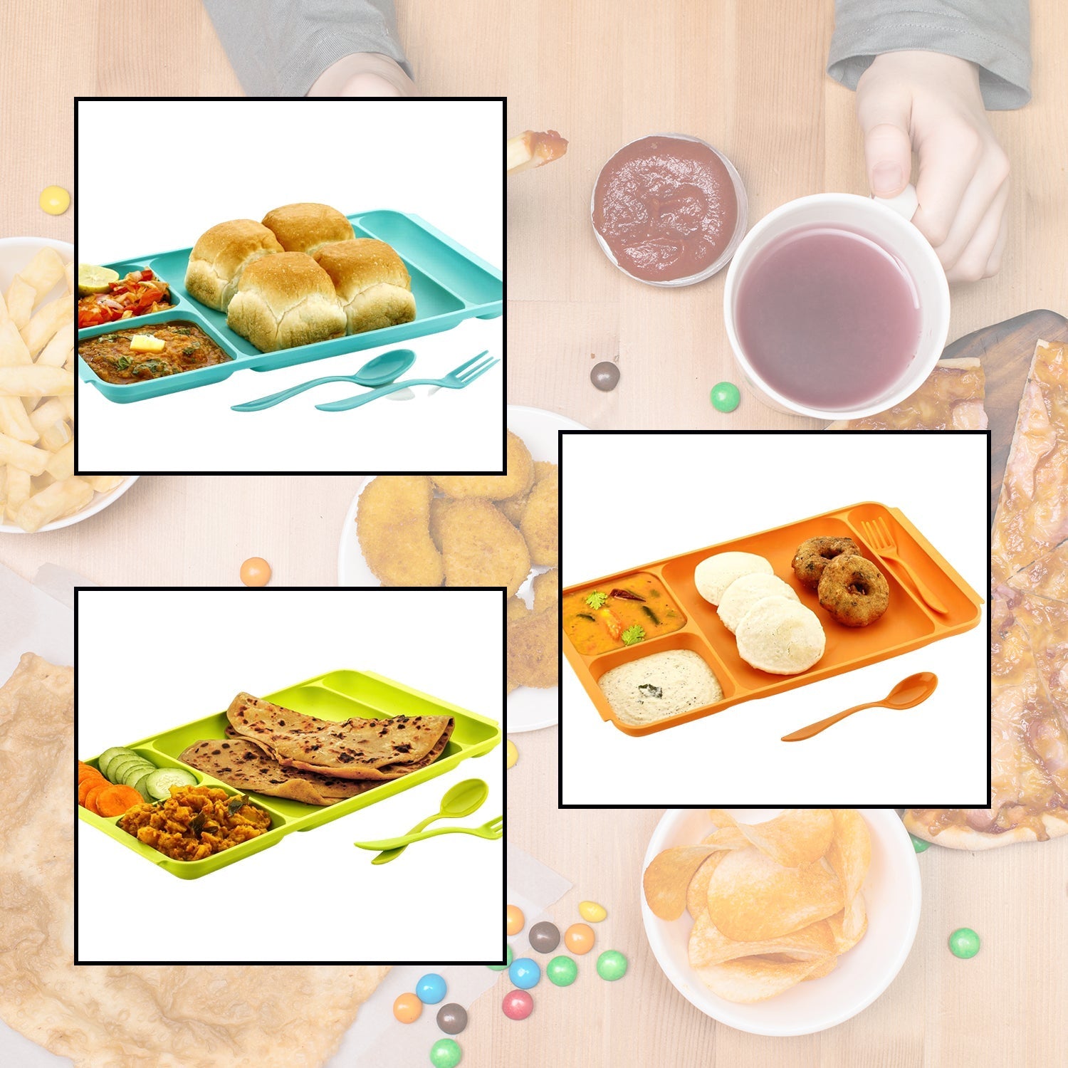 4-Compartment Plastic Plate Set
