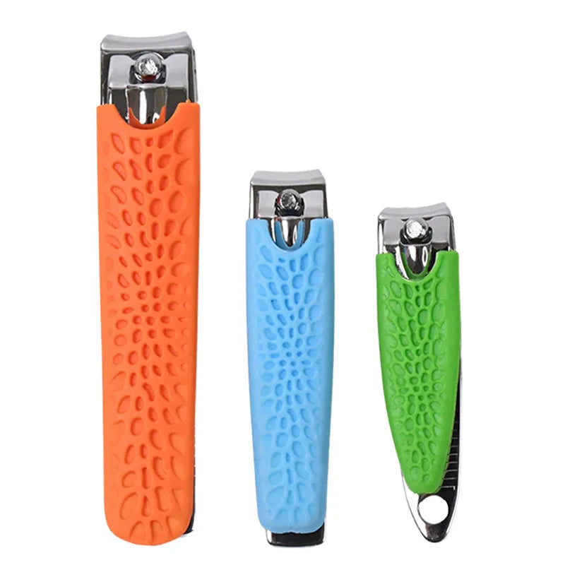 3-in-1 nail clipper set with orange, blue, and green finger nail clippers
