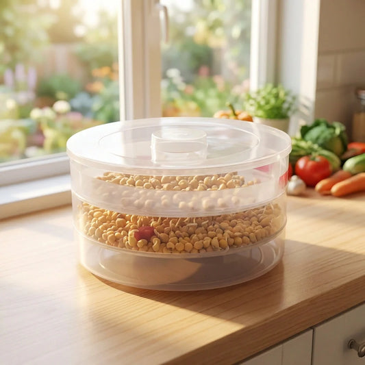 3-tray indoor sprout maker with clear stacked trays and round lid
