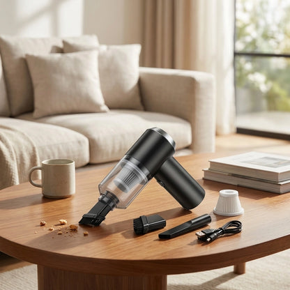 Handheld portable wireless vacuum cleaner with dust bin and floor brush attachments