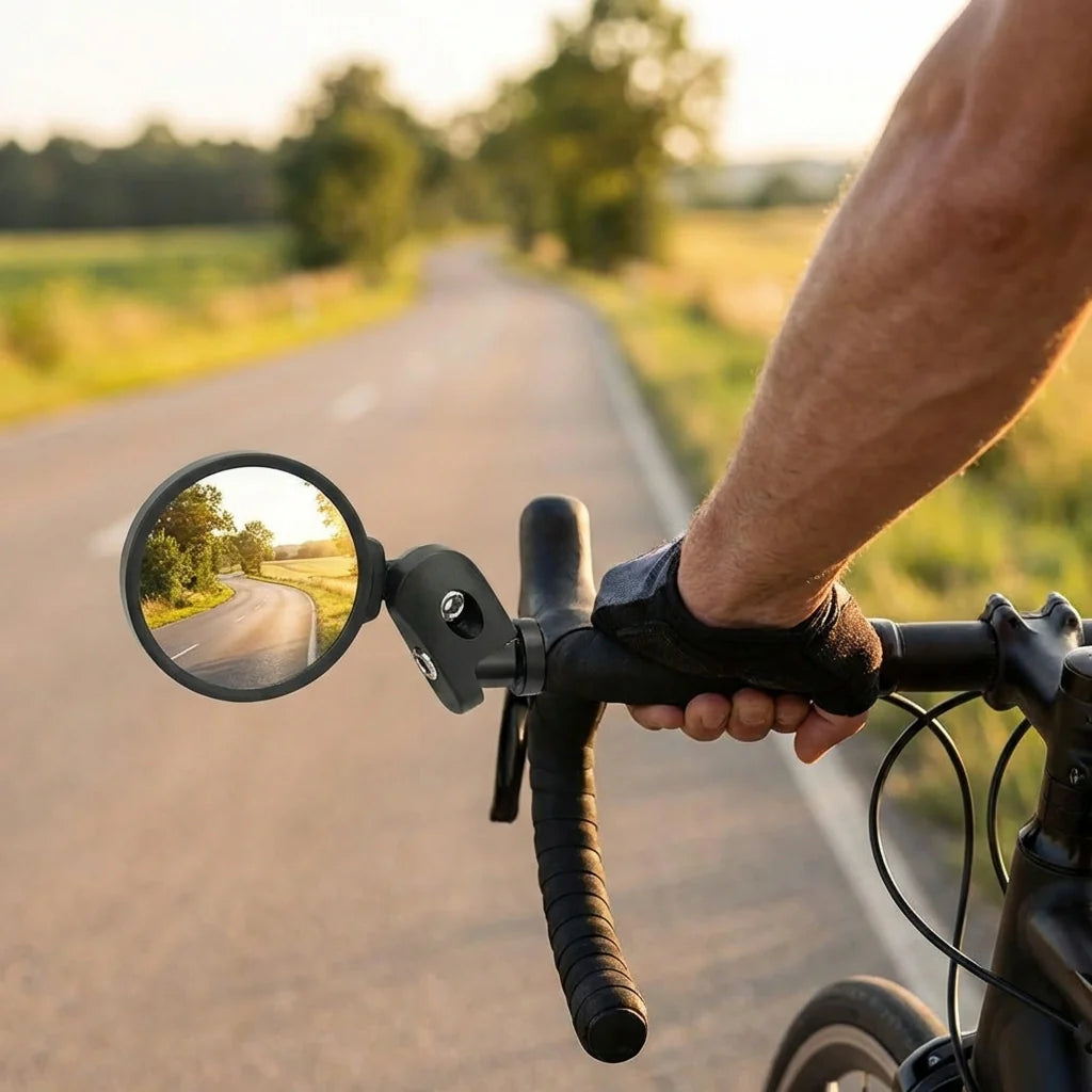 Round 360° rotatable bike mirror with handlebar clamp, black