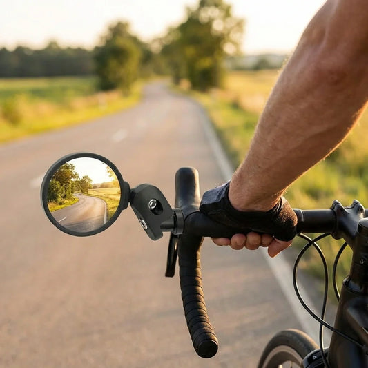 Round 360° rotatable bike mirror with handlebar clamp, black