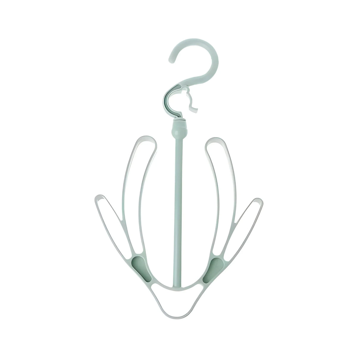 360° shoe dryer hanger with curved clips and hook, mint and white