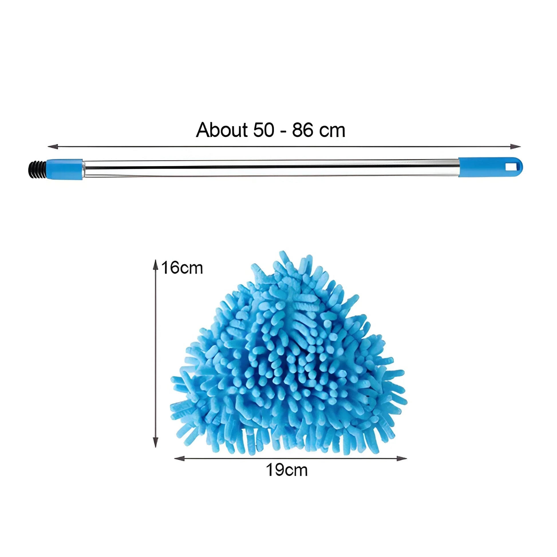 Swivel corner mop with blue microfiber round head and extendable metal handle