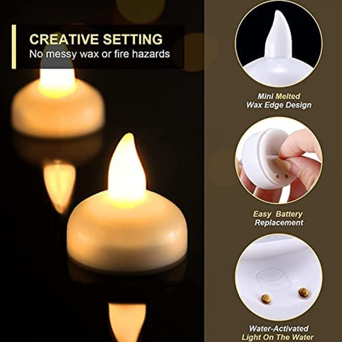 Flameless Floating Tea Lights (24 Pc)