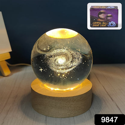 Crystal ball lamp with round base, galaxy star pattern and warm glow