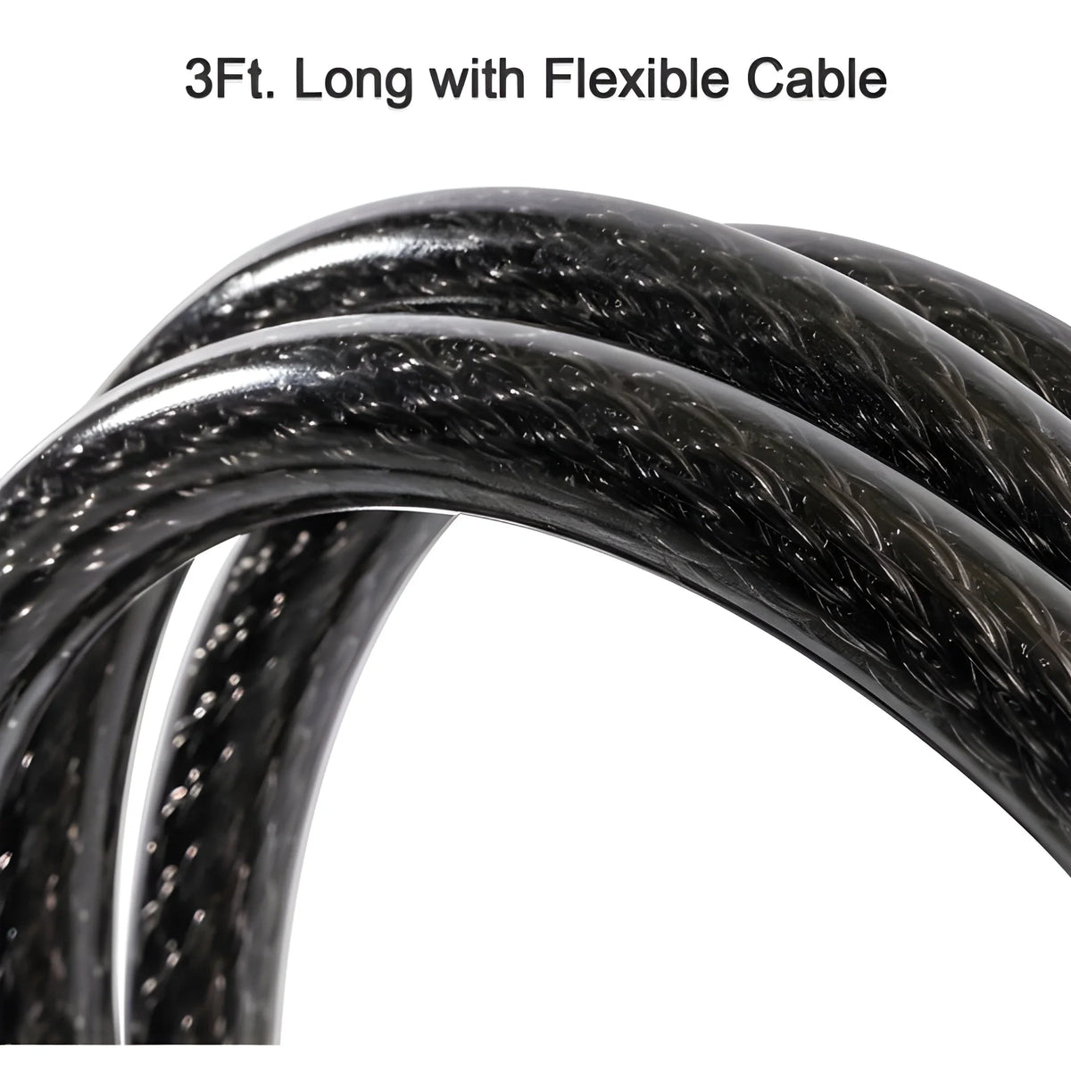 Flexible black cable lock with braided steel cable loop