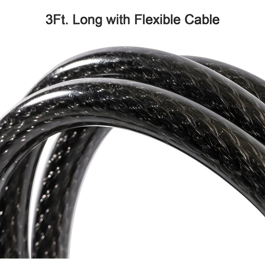 Flexible black cable lock with braided steel cable loop