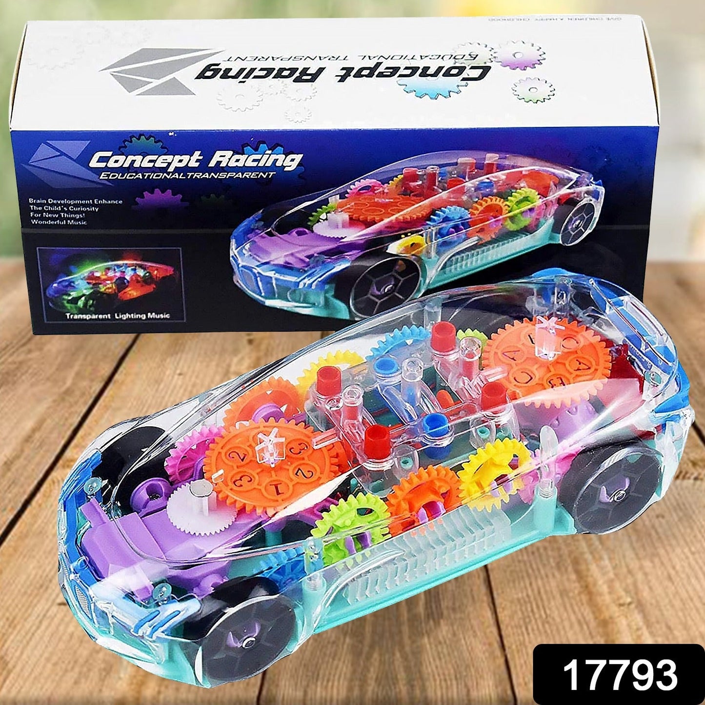 Transparent Gear Car Toy – 360° Rotating