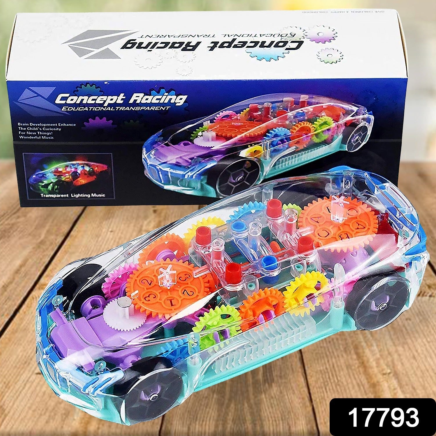 Transparent Gear Car Toy – 360° Rotating