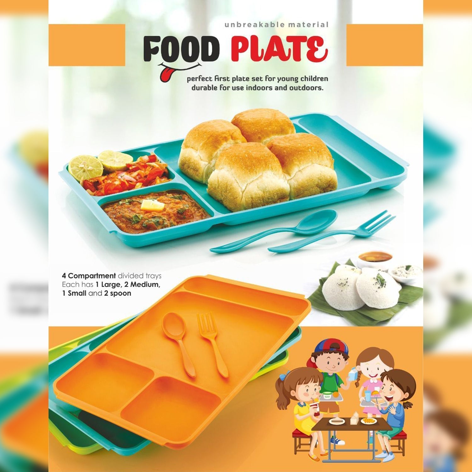4-Compartment Plastic Plate Set