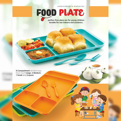 4-Compartment Plastic Plate Set