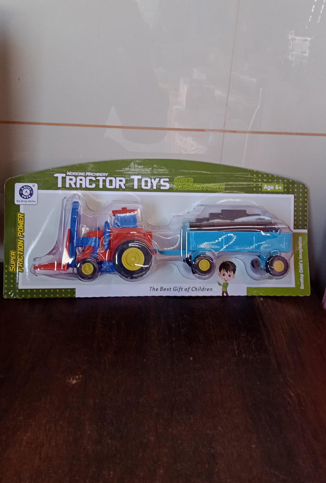 Plastic Tractor Toy Friction Powered With Trolley