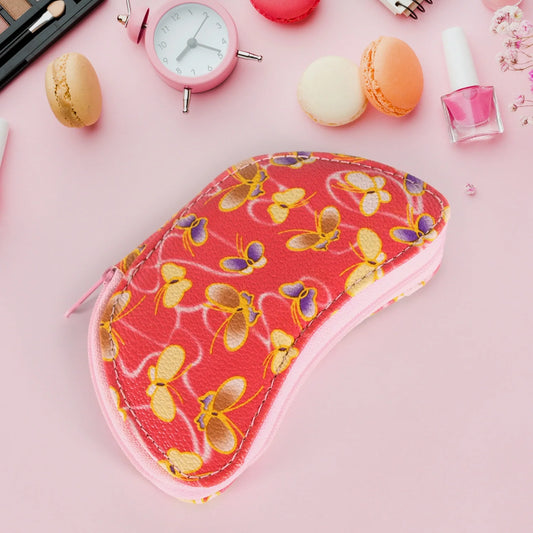 Pink floral manicure grooming kit pouch with zipper and inner compartments