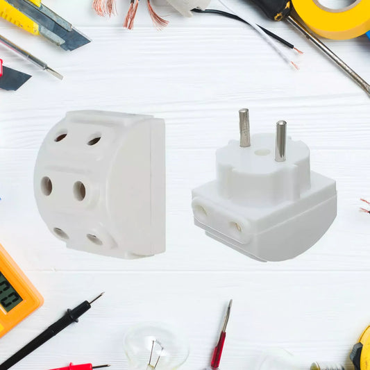 5-way 2-pin multi-plug adapter, white two-prong plug and socket