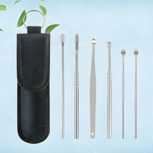 6-in-1 ear cleaning kit with black case and stainless steel tools