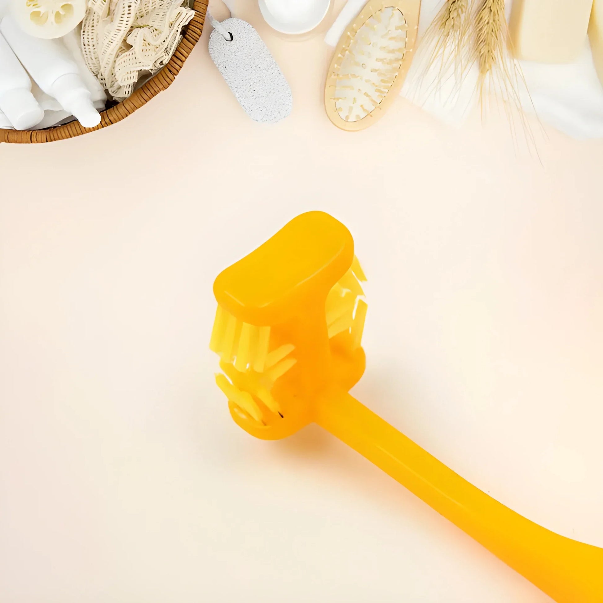 6-sided toothbrush with yellow handle and multi-angle bristle head