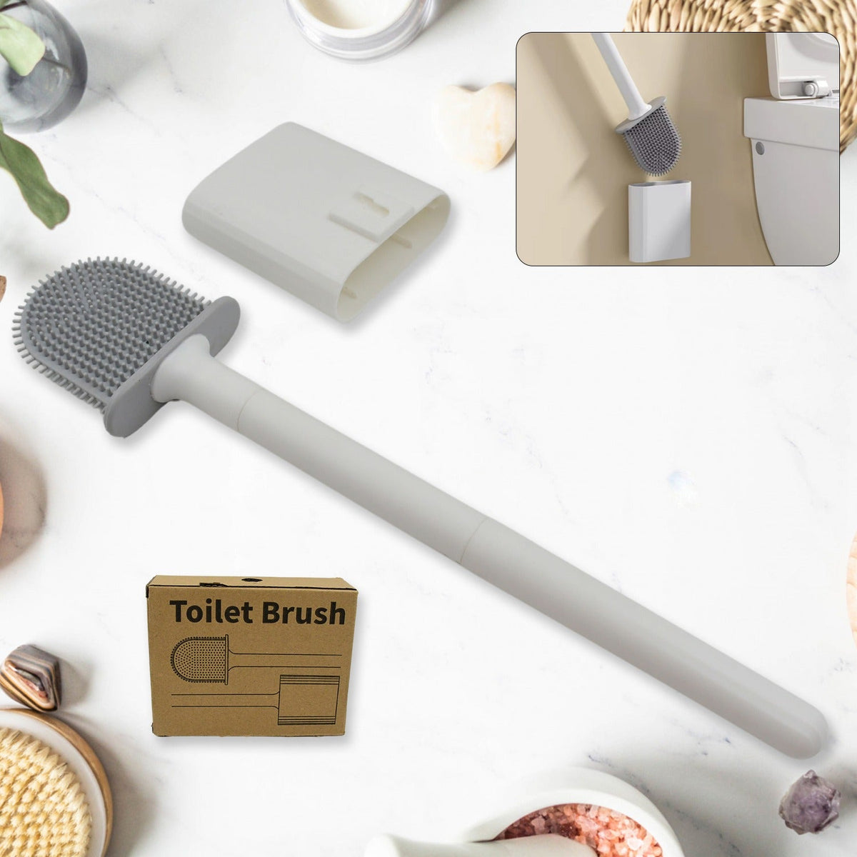 Portable Silicone Toilet Brush With Holder