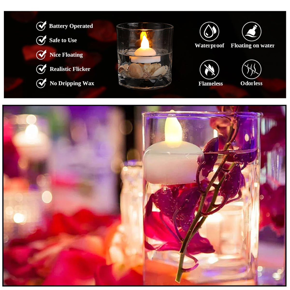 Flameless Floating Tea Lights (24 Pc)