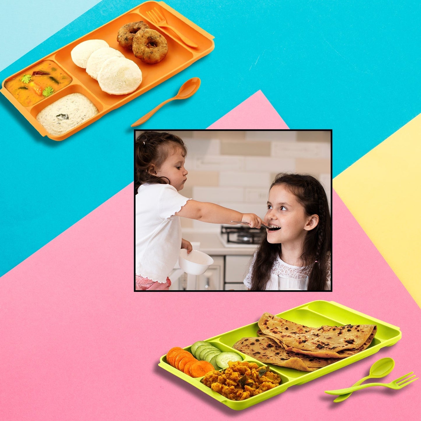 4-Compartment Plastic Plate Set
