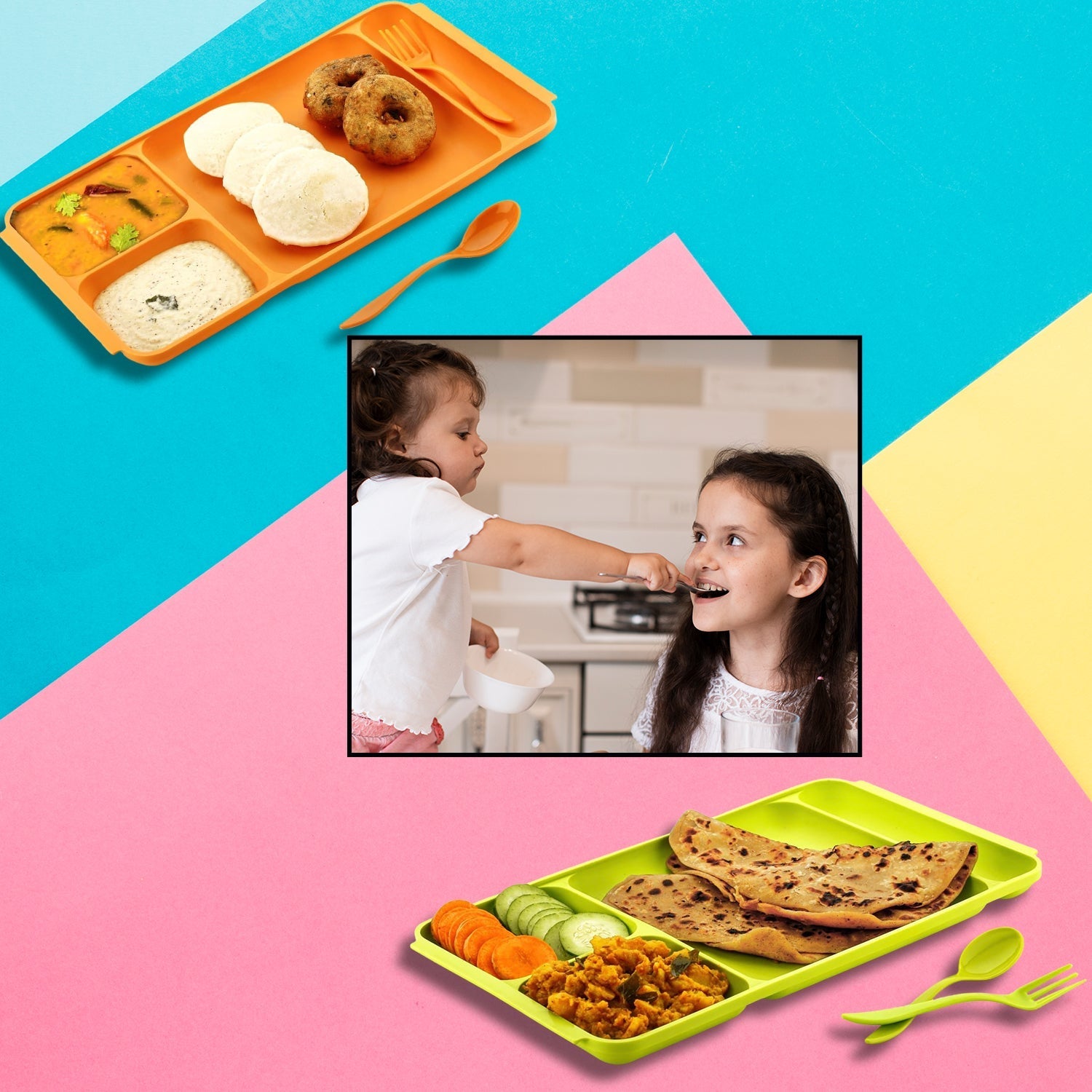 4-Compartment Plastic Plate Set