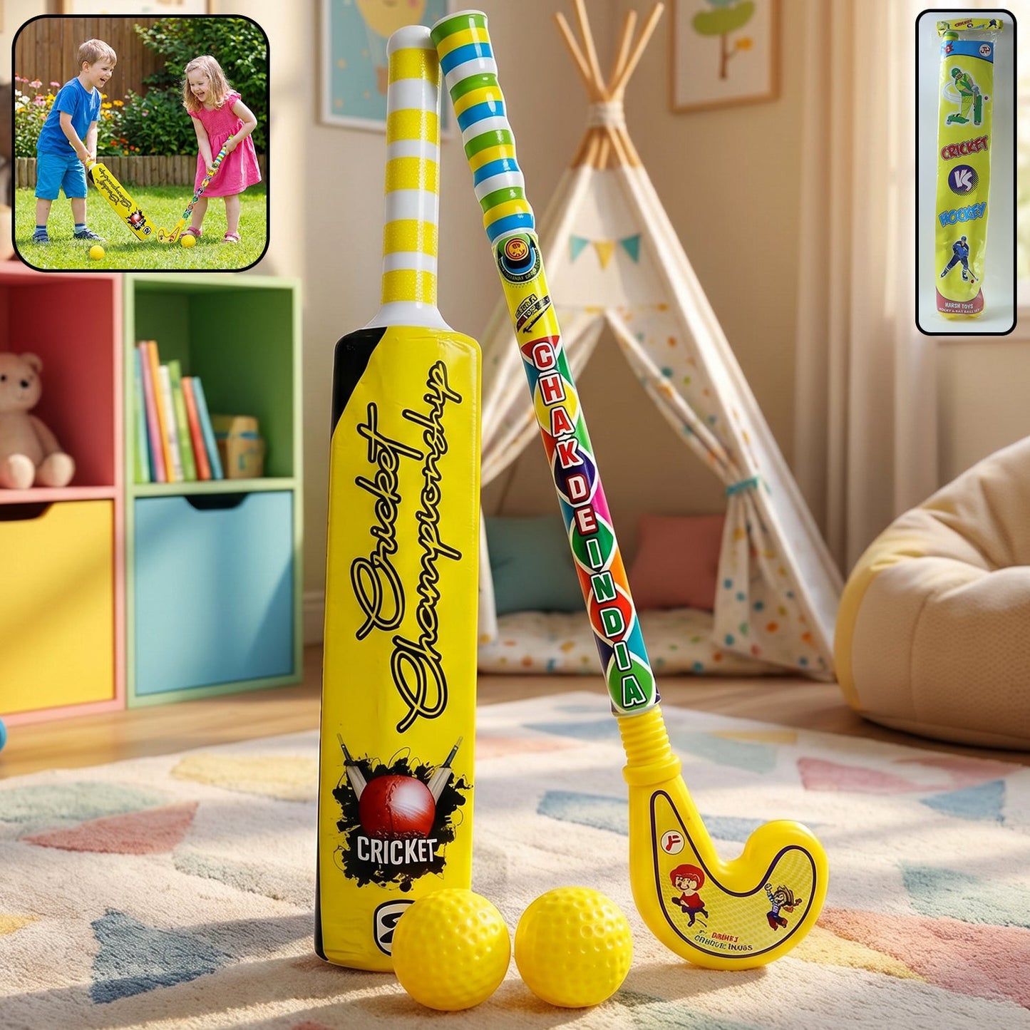 Kids Cricket & Hockey Set