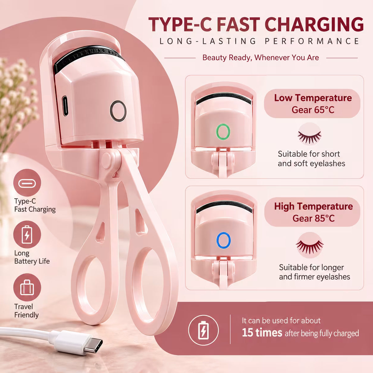 Rechargeable Heated Eyelash Curler with USB Cable