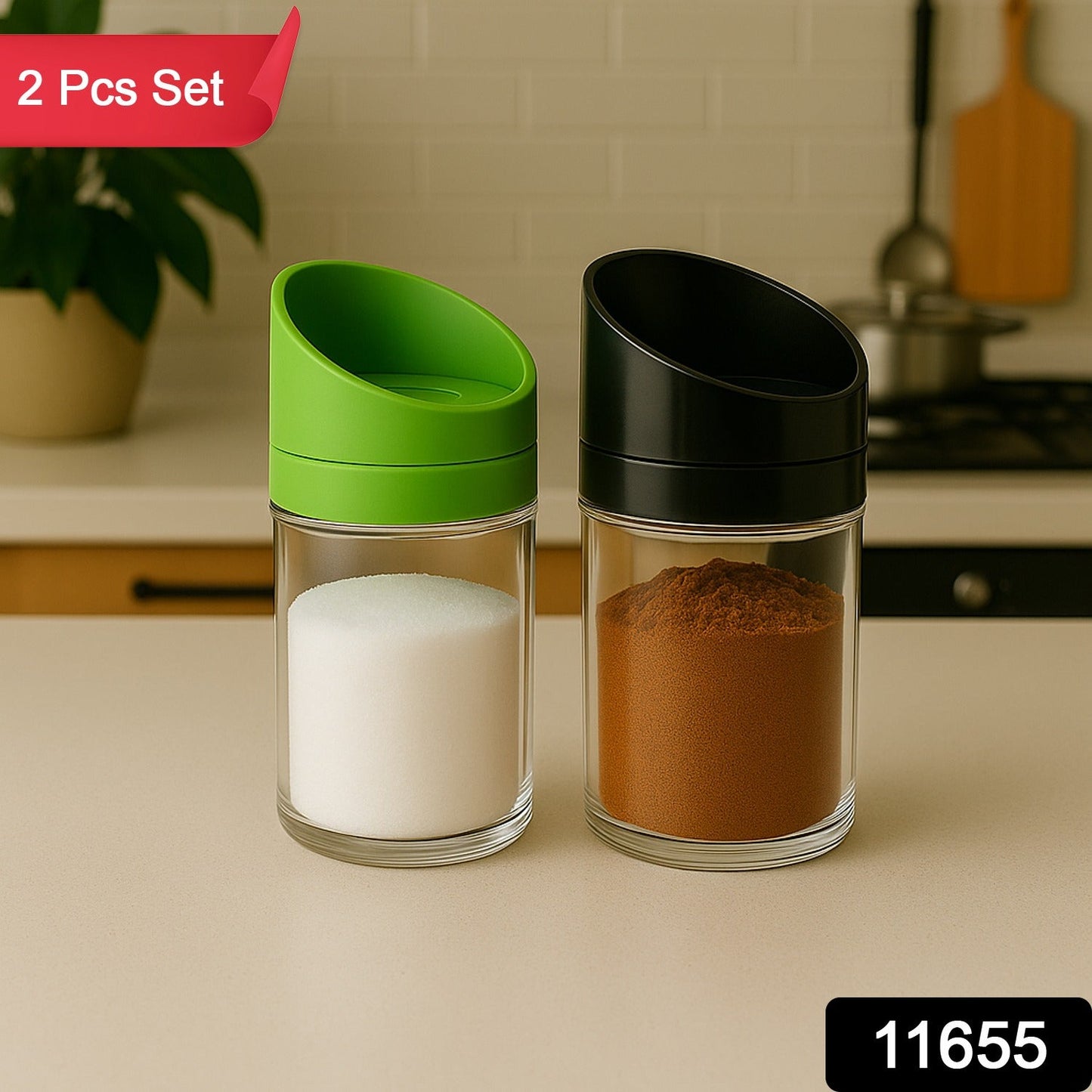 Slant-lid Kitchen Storage Jar Set (2 Pc)