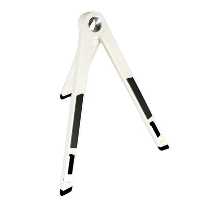 Adjustable foldable tablet stand with white legs and black support pads