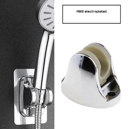 Adjustable shower head holder clamp with spring, metal finish and curved base