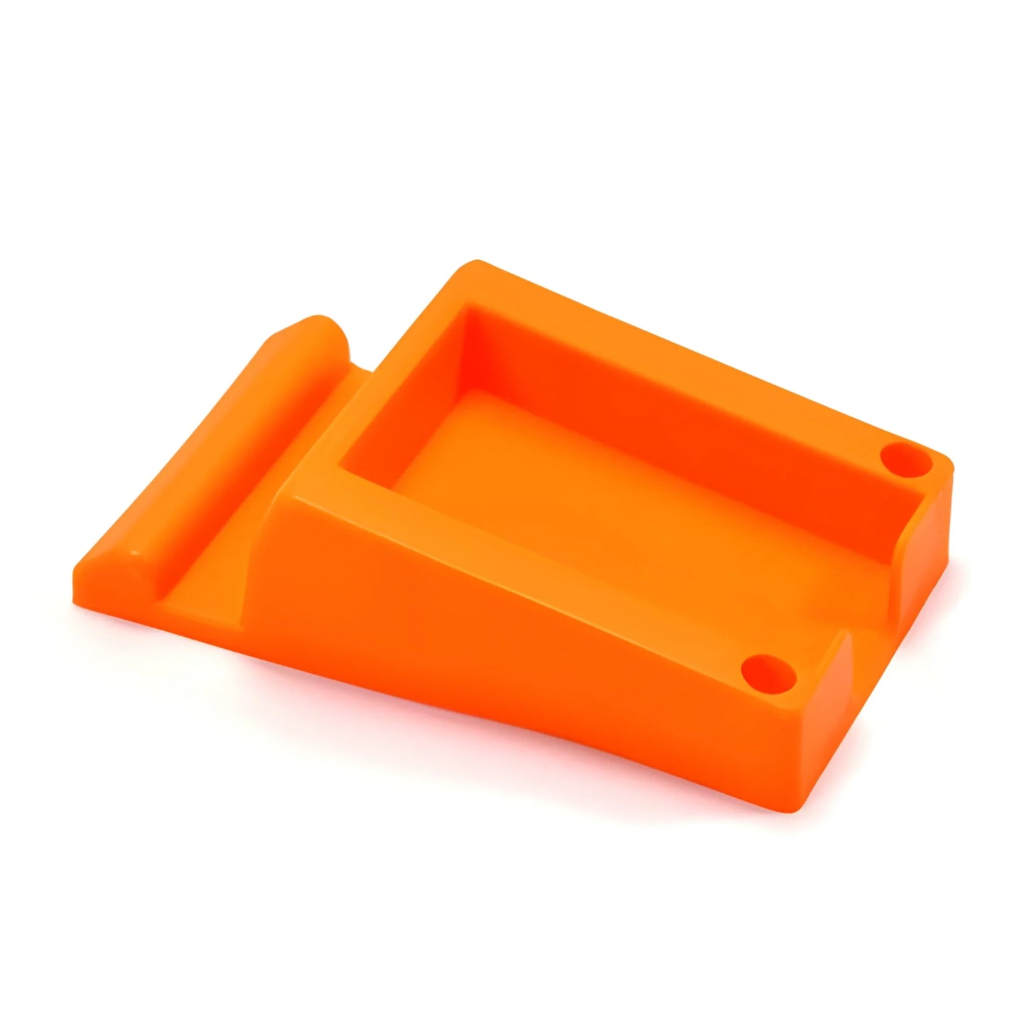 Desk organizer tray with compartments and side holes, orange