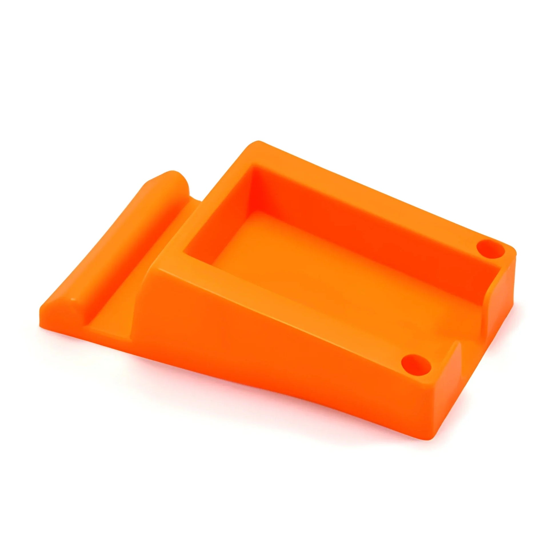 Desk organizer tray with compartments and side holes, orange