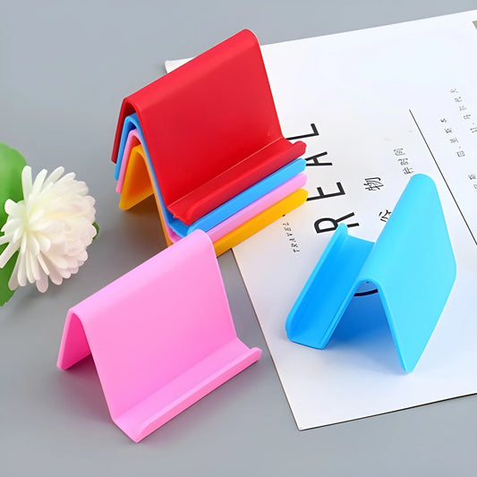 Angled phone stand holder set with red, pink, and blue stands.