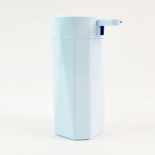 Light blue push-top soap dispenser with rectangular pump bottle