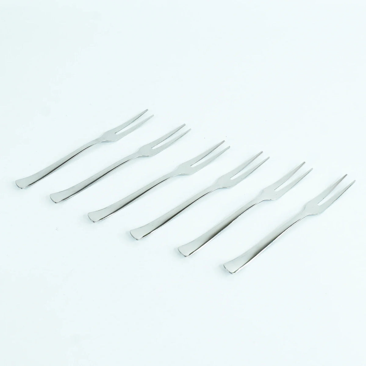 Stainless steel fruit fork set of 6, with slim tines and fork handles